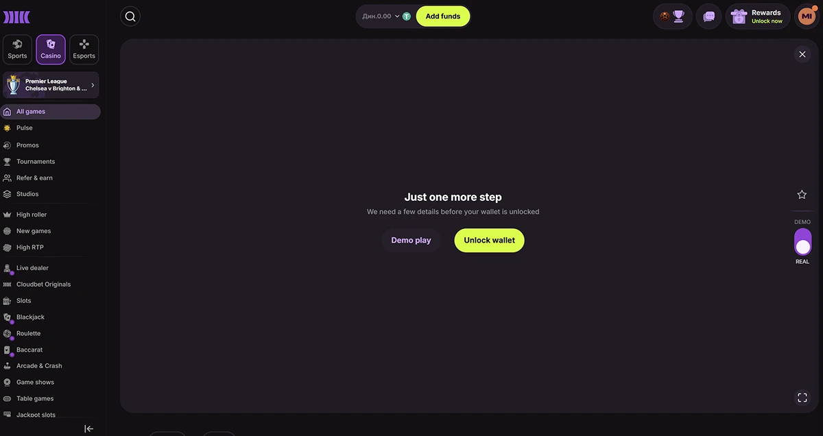 Демо-режим у Cloudbet