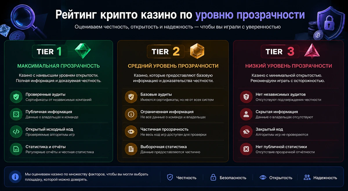 Tier 1, 2, 3 — уровни прозрачности в рейтинге крипто казино