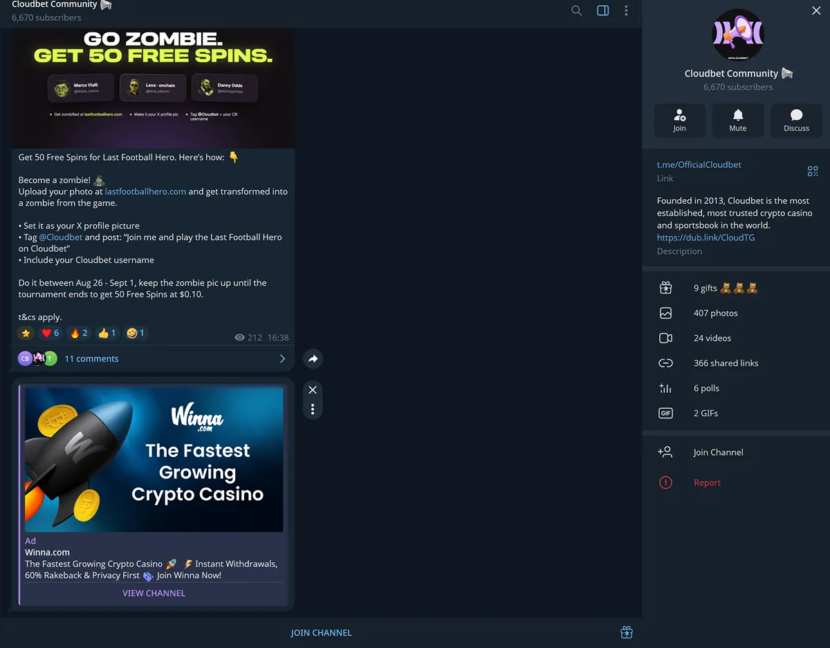 Официальный Telegram-бот Cloudbet
